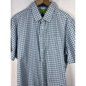 NWOT Bristol & Bull Short Sleeve Button Up Blue Plaid Shirt Mens Size Large